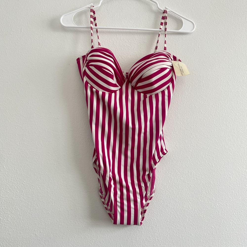 Vintage 90s Diva Swimsuit One Piece High Cut Striped Underwire Vacation Size 12